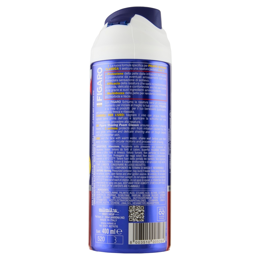 Figaro Uomo Schiuma da Barba per Rasature Frequenti Classica 400 ml